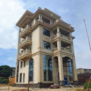 渭南 黄金麻花岗岩石材别墅外墙干挂搭配（雕花栏杆花瓶柱门楼罗马柱）