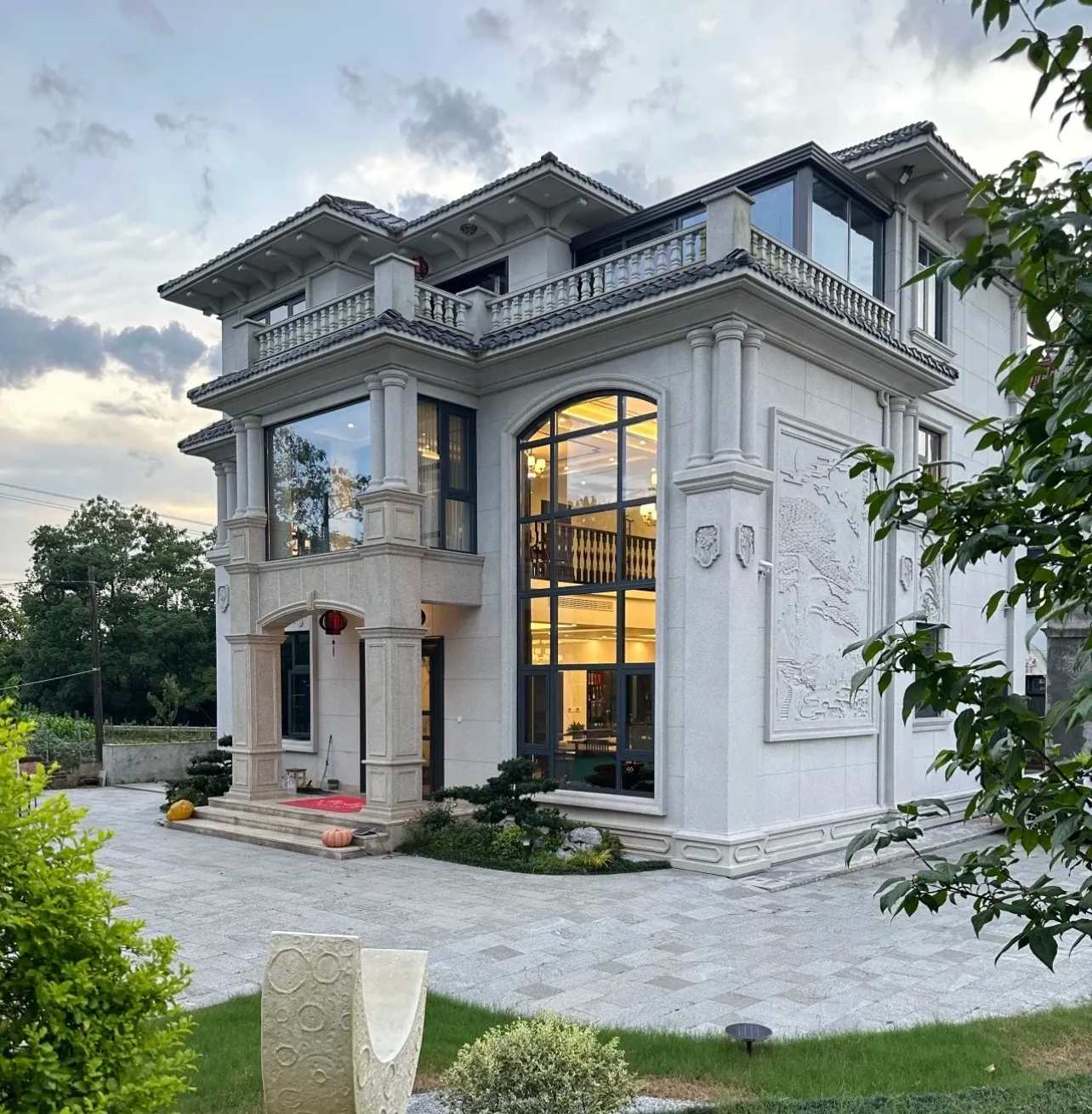 渭南 白麻花岗岩私人别墅干挂石材豪华定制