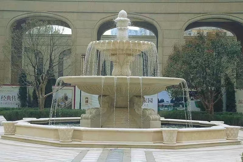 渭南 黄金麻花岗岩异型加工——户外庭院石雕流水喷泉