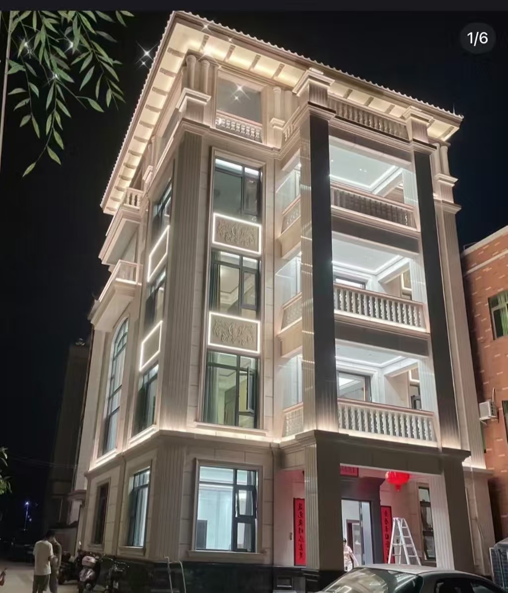 渭南 芝麻白花岗岩别墅外墙夜间效果