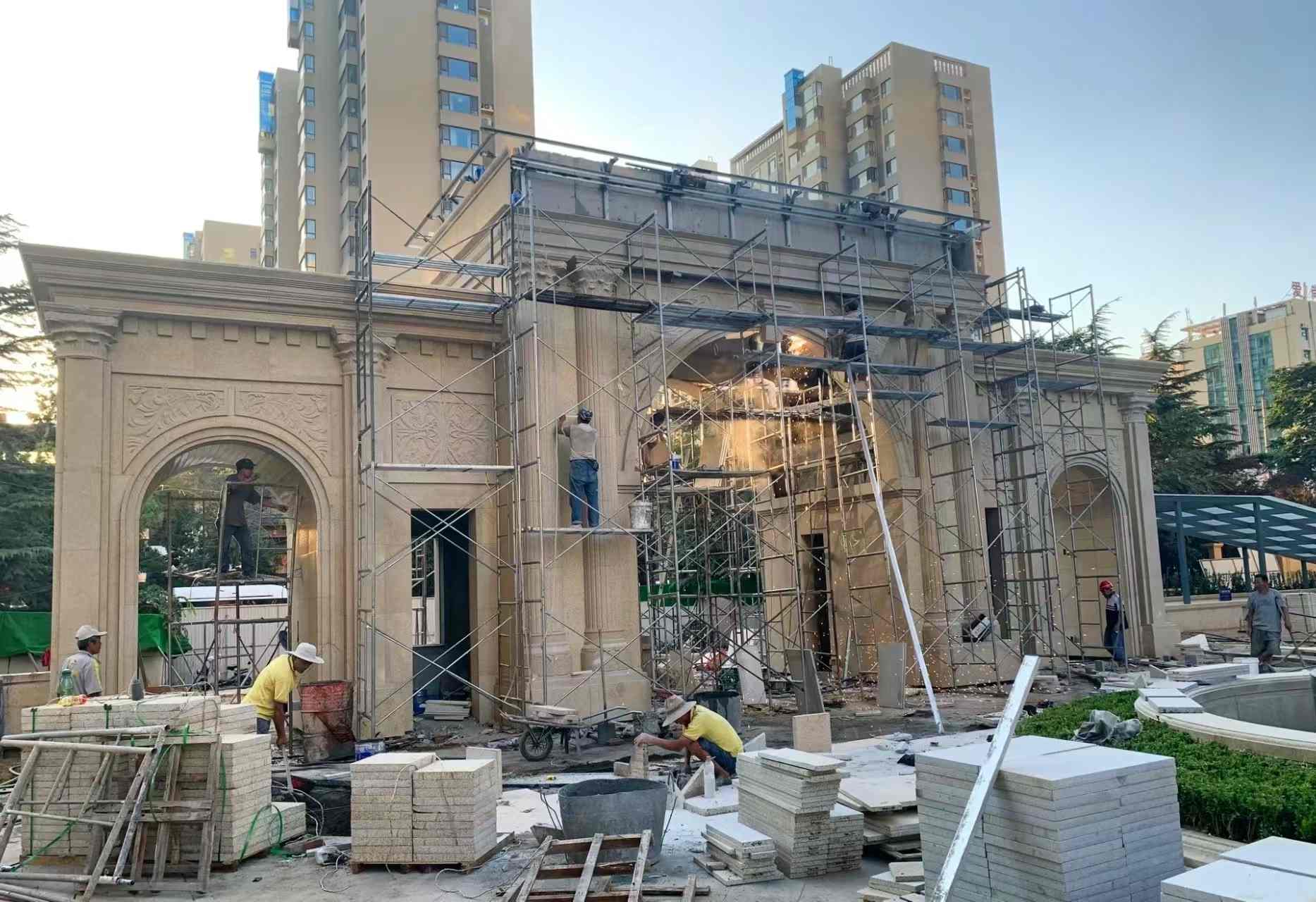 渭南 黄金麻荔枝面花岗岩小区门楼外墙干挂