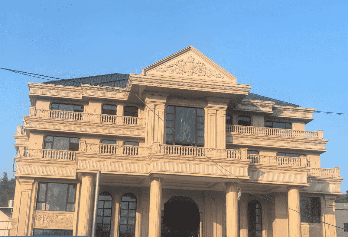 渭南黄金麻别墅外墙干挂石材效果示例